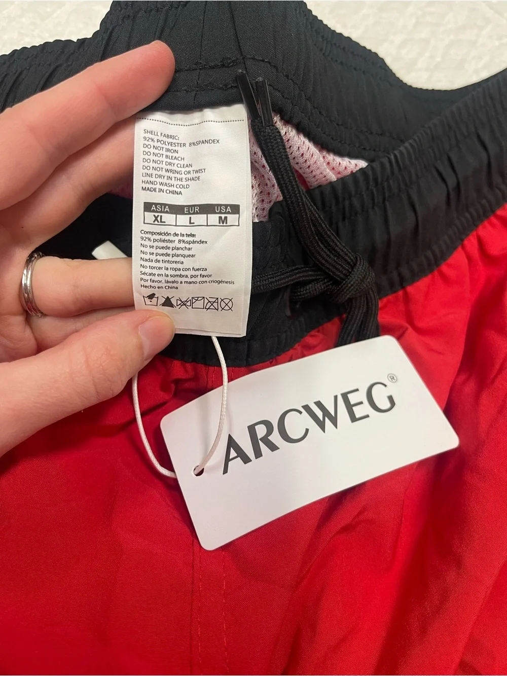 Arcweg Men's Red Swim Shorts Mesh Lined Zipper Pocket Size M